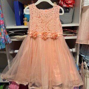 Girls Peach Lace & Tulle Dress – Size 3–5 Years